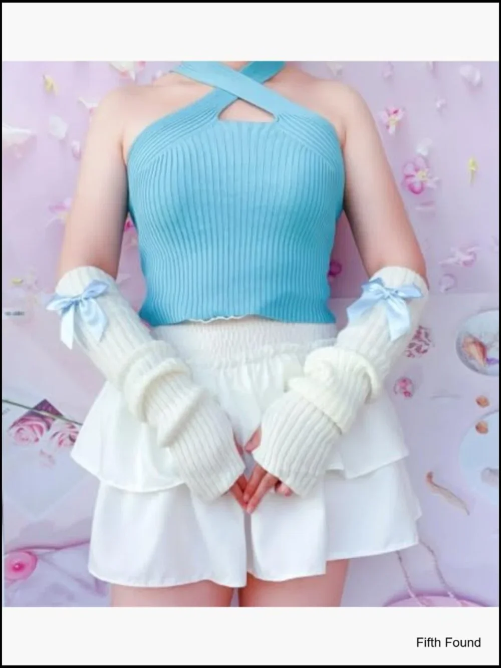Y2K Arm Warmers Kawaii Harajuku Fingerless Gloves Knitted Arm Sleeve with Thumb